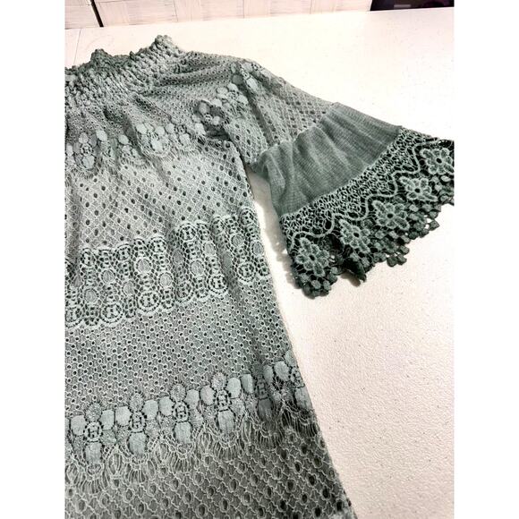 "SCANDAL" ITALY,Sage Lace Shirt, Cottage Core,Fairy,Flare Sleeves,Feminine - Picture 5 of 9